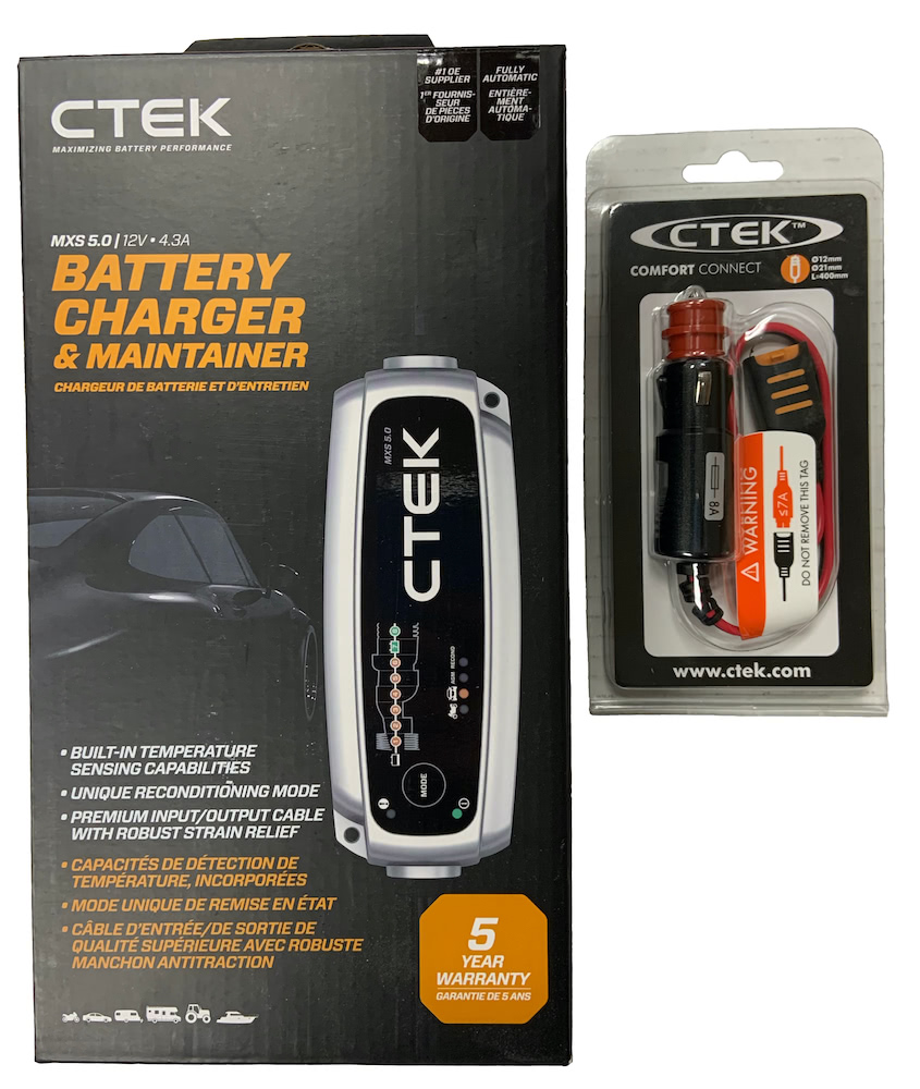 Can the CTEK Battery Charger MXS 5.0 charge via the cig plug if my Chevy Suburban hood won't open after an accident?