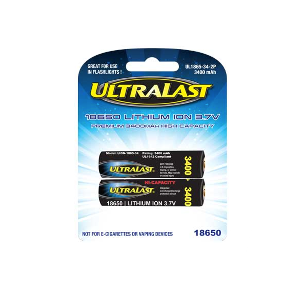 UltraLast 3.7V 18650 Lithium Ion Rechargeable Battery Cell - Two Pack Questions & Answers